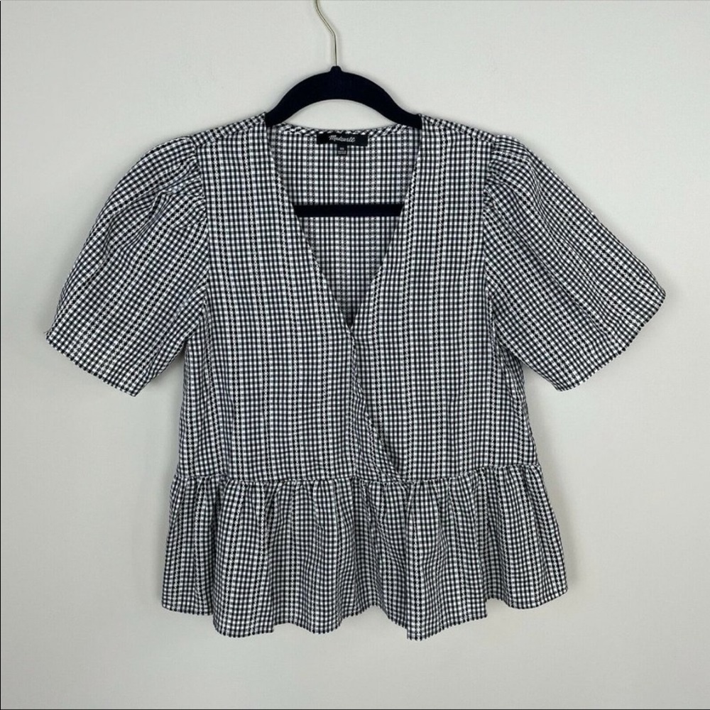 Madewell Crossover Peplum Top In Textured Gingham
